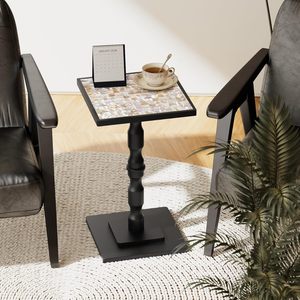 Side <b>Table</b>, Square End <b>Table</b>, 1Black <b>Wooden</b> Mosaic Accent Nightstand for Living Room, Bedroom,Office, Corners and <b>Small</b> Space - Product Image 2