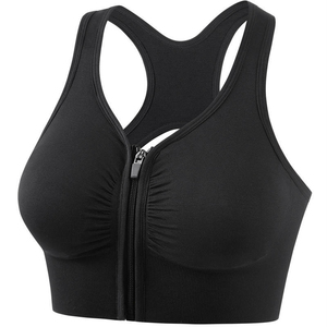 Soutien-gorge de sport dos nageur pour femme avec fermeture éclair avant, maintien moyen, respirant, pour yoga et fitness, sans coutures, couleur unie - Product Image 1