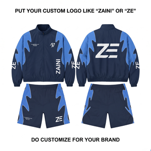 300g Polyester/Nylon <b>Knitted</b> Hooded Windbreaker Short <b>Set</b> Two-Tone Panel Custom Silk Screen Printed Logo Winter Casual Men's - Product Image 1