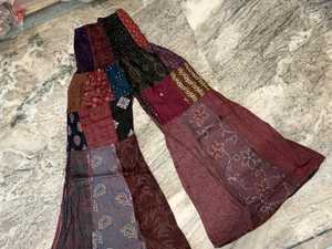 Handmade Patchwork Cotton Palazzo Pants Boho Wide-Leg <b>Trousers</b> Loose Fit Bell Bottoms <b>Summer</b> Eco-Friendly Breathable - Product Image 1