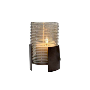 Modern Ribbed <b>Glass</b> <b>Hurricane</b> Set With Bronze Metal Base Elegant Industrial Design For Home Decor & Events Premium Quality - Product Image 6