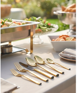 Modern Hammered <b>Gold</b> Flatware Set Matte Finish Dishwasher Safe Perfect For Wedding Use And Dining <b>Utensils</b> - Product Image 5