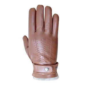 Gants de conduite en cuir marron pour hommes, chauds pour l'hiver, à doigts entiers, compatibles écran tactile, avec sangle réglable, pour la mode en plein air - Product Image 2