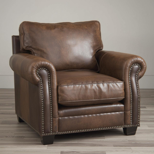 High Quality Genuine Leather Armchair Upholstered <b>Accent</b> <b>Chair</b> Rolled Arms Nailhead Trim Comfortable <b>Living</b> <b>Room</b> Sofa <b>Chair</b> - Product Image 1
