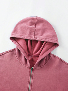 High Quality Retro Washed Fleece Hoodies Oversized Casual Unisex <b>Pink</b> Metal Zipper Streetwear Custom Aesthetic Blank Apparel - Product Image 3