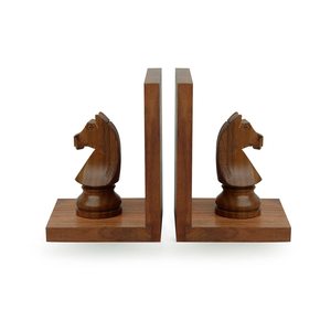 Sheesham <b>Wood</b> Chess Horse Bookends Wooden Book Stand Holder for <b>Bookshelf</b> Table Shelf Home Office Library Decor Book Stopper - Product Image 1