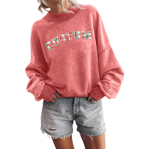 Sudadera Rosa Vintage Lavada con Cuello Redondo, Bordado Floral, 400 GSM, Forro Polar de Algodón, Manga Larga, Ropa Exterior Informal - Product Image 3