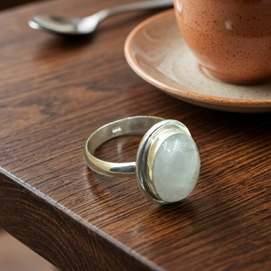 Natural Rainbow Moonstone Oval <b>Ring</b> 925 Sterling Silver Rose Gold & Yellow Gold Plated Handmade <b>Statement</b> Jewelry for Unisex Men - Product Image 1