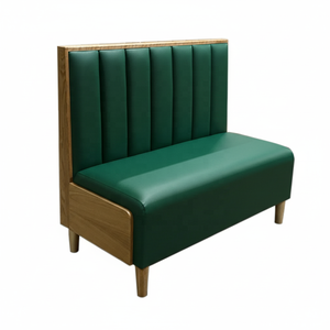 Asientos de Cuero PU Color Bronceado Estilo Mediados de Siglo para Restaurante, Banco de Comedor con Respaldo de Canal <span class=keywords><strong>Vertical</strong></span> y Base de Madera para Cafetería, Bar, Hotel - Product Image 5