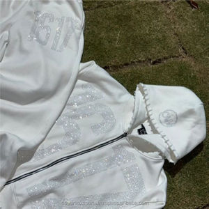 Conjunto de Sudadera con Capucha de Invierno, Estilo Urbano, Lavado Ácido, Decolorado por el Sol, con Apliques Bordados con Pedrería y Cremallera Resistente, Personalizado - Product Image 4