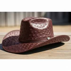 Chapeau de cowboy en cuir d'autruche, chapeau en cuir exotique, chapeau de cowboy texture autruche, chapeau de cowboy de luxe, chapeau d'autruche authentique - Product Image 1