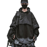 Hoodie Techwear Pria Cyberpunk Streetwear Urban Taktis Musim Dingin Bordir Hitam Oversized Fungsional Ninja Pullover Utility