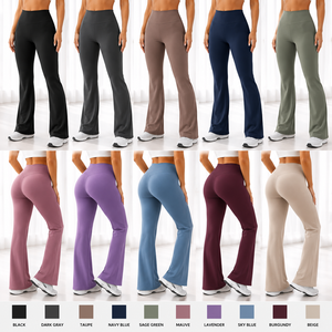 Custom Women’s Flared Workout Leggings High Waist Stretch <b>Yoga</b> <b>Pants</b> <b>Bootcut</b> Fitness Gym Trousers Soft Breathable Activewear OEM - Product Image 2