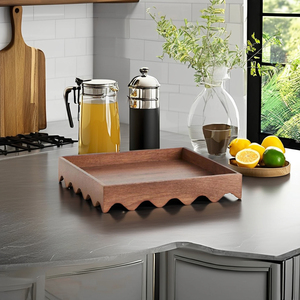 Plateau de service en bois festonné décoratif de haute qualité vaisselle plateau de service en bois d'acacia pour ustensiles de cuisine fabriqués au Vietnam - Product Image 5