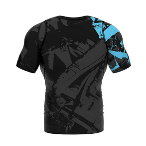 Abstract Blue Graphic Men Compression Top Short Sleeve Performance Fitness Blue Belt Rash Guard Purple Belt Gear - Product Image 2