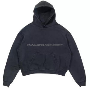 Custom logo <b>Men</b> Oversized Heavyweight Hoodies 100% Cotton Unisex Blank <b>Black</b> Acid Wash Vintage Hoodie Cropped Raw Hem Hoodies - Product Image 1