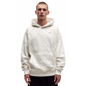 <b>Mens</b> Oversized Hooded <b>Sweatshirt</b> OEM <b>White</b> Topographic Print Cotton French Terry Minimalist Streetwear Autumn Wear Pocket Design - Product Image 1