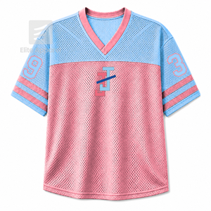 T-shirt personnalisé Jack & Jill of America à col en V, color block, manches courtes, bleu ciel et rose, style décontracté unisexe en maille polyester - Product Image 1