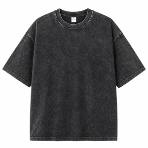 T-shirt à manches courtes pour homme, coupe ample, noir délavé, 100% coton, col rond, style jersey décontracté, couleur unie, streetwear, haute qualité - Product Image 1