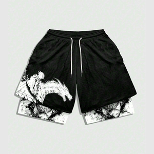 Pantalones Cortos Deportivos para Hombre, Negros, con Estampado de Calavera, Cintura Media, Elásticos, de Secado Rápido, Tejido de Poliéster y Algodón - Product Image 3