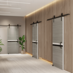 Cazzo elfo moderno per interni 32 \ "X 84 \" melamina Slab porta integrato 6.6FT Kit pista scorrevole regolabile da pavimento Guider Pull Handle - Product Image 3