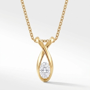 Collar con Colgante Solitario de Diamante Ovalado Cultivado en Laboratorio, Oro Sólido de 14K, Diseño Minimalista en Forma de U para Mujer - Product Image 4