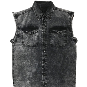 Mens Denim Sleeveless Shirt Casual Button Down Biker Vest Comfortable Cotton Fabric Fashionable Biker Denim Shirt For Men - Product Image 3