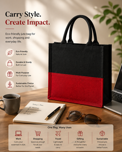 Sac fourre-tout personnalisé en jute bicolore, écologique, réutilisable, pour courses, en toile de jute laminée, pour cadeaux, mariage, exposition, avec poignées en corde - Product Image 4