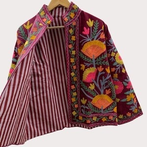 Velvet Jacket Handcrafted Floral Embroidery Winter <b>Coat</b> Bohemian Ethnic Luxury Outerwear Factory Price Bulk Order - Product Image 3