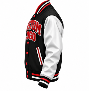 Veste universitaire personnalisée pour homme avec broderie, logo lettres noir, blanc, rouge sur le devant, simple boutonnage, col rabattable - Product Image 4