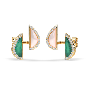 Boucles d'oreilles clous en diamant de laboratoire de qualité supérieure, or 10K 14K 18K, géométriques demi-lune, pierres précieuses vertes et roses, bijoux élégants et modernes - Product Image 5
