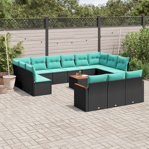 Juego de Sofás de Patio de 14 Piezas en Poliratán Negro con Cojines, Muebles Elegantes para Exteriores - Product Image 1
