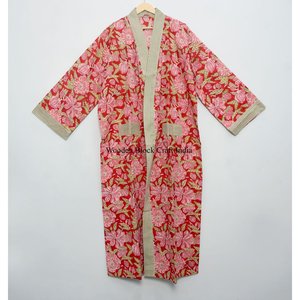 Nuevo Kimono de Algodón Estampado a Mano para Mujer con Cinturón, Ligero, Estilo Boho, para Usar como Ropa de Dormir o para el Verano - Product Image 3