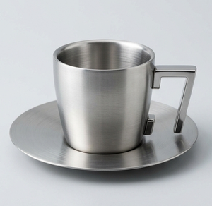 Stainless Steel Tea <b>Cup</b> with <b>Saucer</b> Set Modern Metal Handle Drinkware for Afternoon Tea - Product Image 1