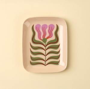 Round Enamel Serving <b>Tray</b> With Blue <b>Plant</b> Pattern Classic Design For Table Decor Or Decorative - Product Image 3