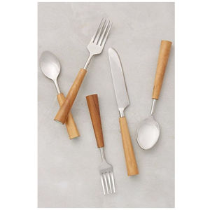 Ensemble de couverts élégants de qualité supérieure en acier inoxydable et bois d'érable massif, vaisselle pour la maison et la restauration - Product Image 5