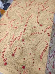 Elegant Eco-Friendly Traditional Luxury Floral Embroidered Lace Mesh Tulle Fabric Beaded <b>Sequin</b> Handmade Customizable Home - Product Image 3