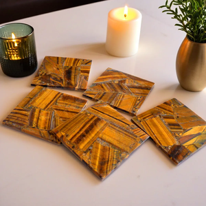 ชุดจานรองแก้วหินไทเกอร์อายสุดหรูสำหรับตกแต่งบ้านสมัยใหม่ จานรองแก้วหินสวยงามสำหรับเครื่องดื่ม โต๊ะกาแฟทันสมัย - Product Image 2