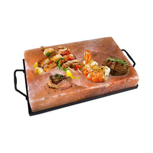 Dalles de cuisson en sel de l'Himalaya durables et écologiques, en pierre de cristal naturelle, avec plateau en fer, faites à la main, taille personnalisée, toucher authentique pour - Product Image 1