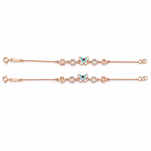Pulsera de Cadena con Dije de Mariposa de Oro de 18 Quilates con Esmalte Turquesa y Circonita Cúbica, Joyería de Moda de Alto Brillo para Uso Diario de Niñas - Product Image 6