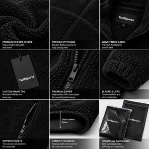 Chaqueta de Invierno con Capucha y Cremallera de Forro Polar Sherpa con Bolsillo Canguro, Bordada, Impresión Digital Personalizada, Color Negro, Superventas 2026 - Product Image 5
