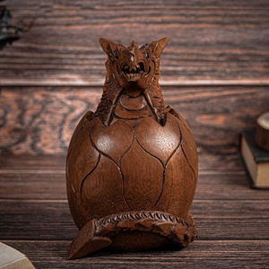 Figurine de dragon en bois massif, décoration d'intérieur, œuvre d'art en bois de dragon personnalisée, usine OEM, sculpture de dragon en bois de qualité supérieure, article cadeau - Product Image 2
