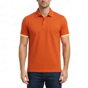 Polo de Hombre OEM Naranja Brillante con Ribete Amarillo en las Mangas, Manga Corta, Estilo Casual de Verano - Product Image 1