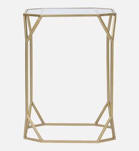 Table d'appoint géométrique moderne avec plateau en verre trempé et structure en laiton pour la décoration du salon - Product Image 3