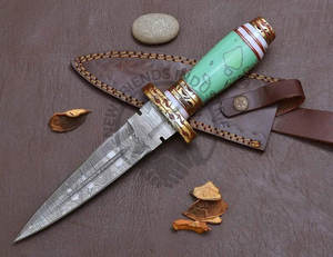 Nouveau couteau à lame fixe haut de gamme, forgé à la main en acier Damas, avec manche en résine verte, meilleur couteau de survie et de chasse de collection - Product Image 5