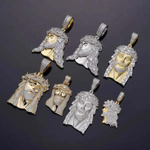 925เงินแท้ชุบโรเดียมตัดยอดเยี่ยมชุด BEZEL iced-OUT missanite คริสเตียน unisex Jesus จี้เสน่ห์ - Product Image 1