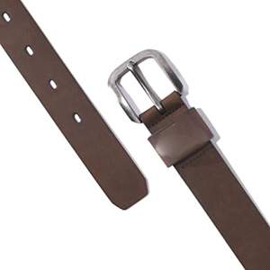 Ceinture en cuir de vachette marron décontractée pour homme avec boucle rectangulaire argentée, design solide - Product Image 3