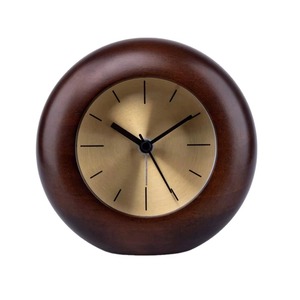 Horloge de bureau circulaire en bois avec incrustation de marbre, aiguilles dorées, mouvement à quartz silencieux sans tic-tac, design minimaliste - Product Image 3