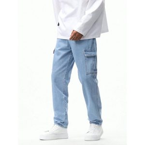 Jean Cargo Homme en Denim Bleu Glacé Style Rétro Funky Multipoches Hiver Délavé Tendance Taille 28-42 Très Respirant - Product Image 3