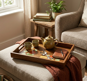 Plateau de service décoratif en bois d'acacia, design personnalisé, vaisselle de luxe, plateau de service alimentaire, prix d'usine en gros, B2B - Product Image 6